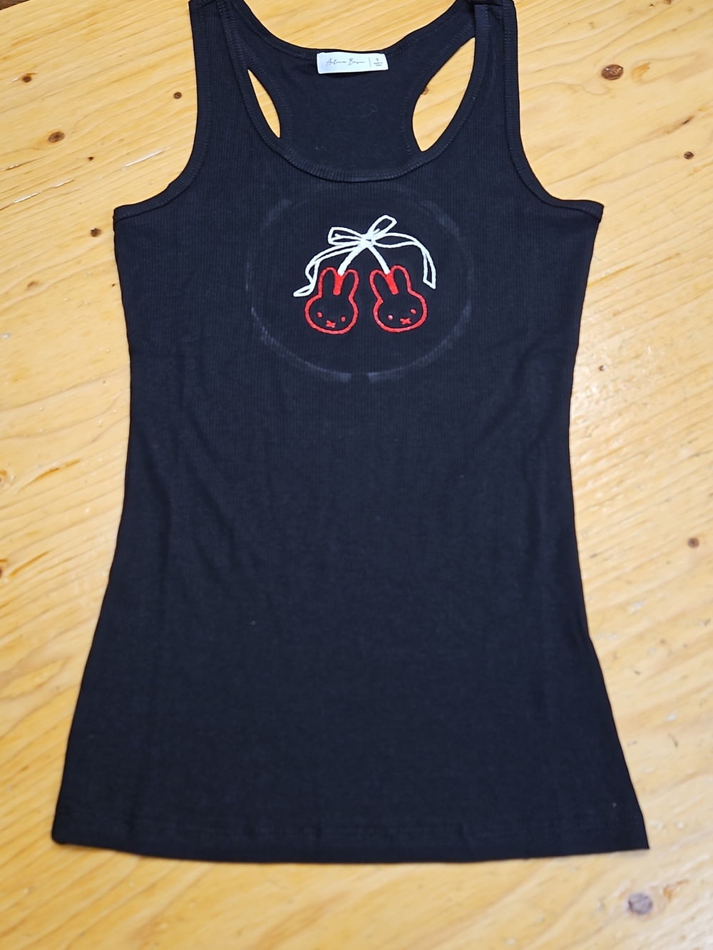 Black Racerback Tank with Red Bunny Cherry Graphic